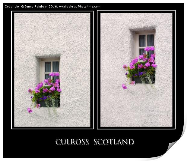 Two Windows with Geranium. Culross. Scotland Print by Jenny Rainbow