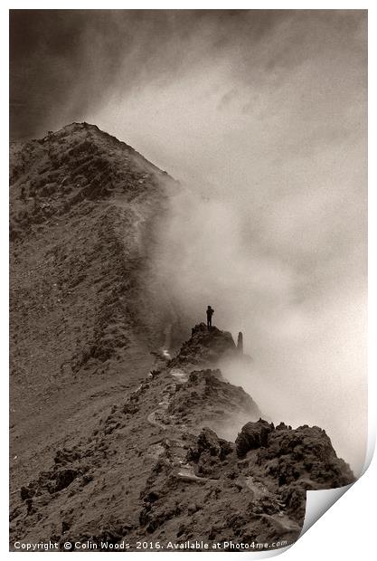 Walker on Snowdon Print by Colin Woods