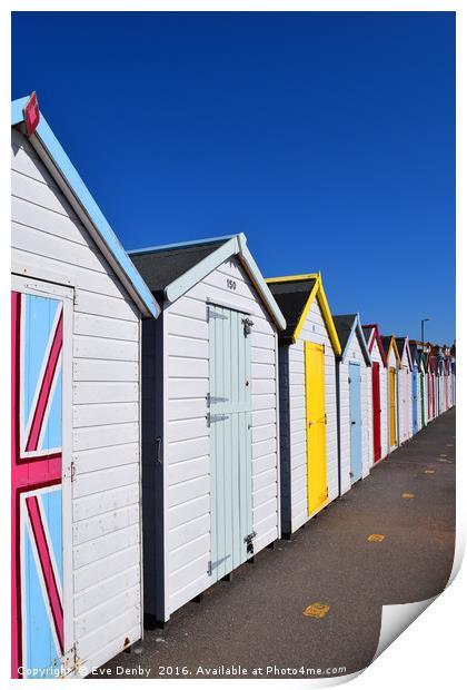 Beach huts as far as the eye can see Print by Eve Denby