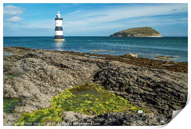 Penmon Lighthouse off the Coast of Anglesey Print by Nick Jenkins