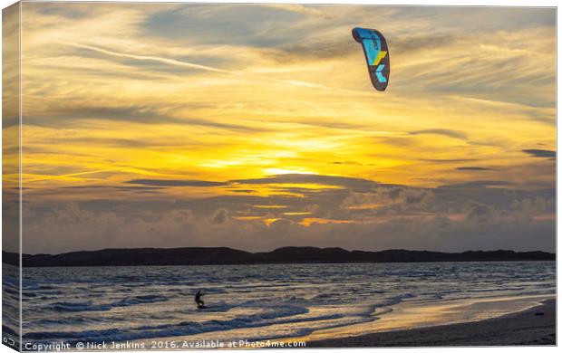Kite Surfing at Newborough Warren on Anglesey Canvas Print by Nick Jenkins