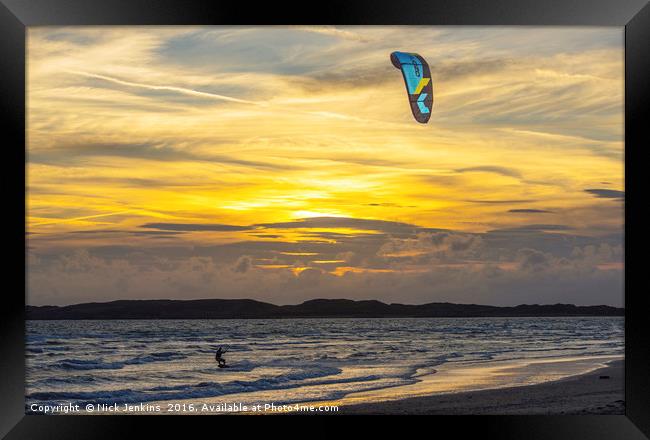 Kite Surfing at Newborough Warren on Anglesey Framed Print by Nick Jenkins