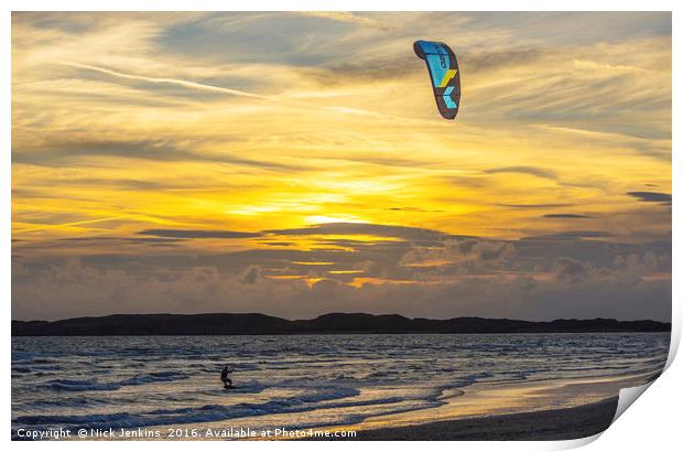 Kite Surfing at Newborough Warren on Anglesey Print by Nick Jenkins