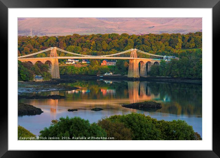 Sunset on the Menai Bridge from Anglesey Framed Mounted Print by Nick Jenkins