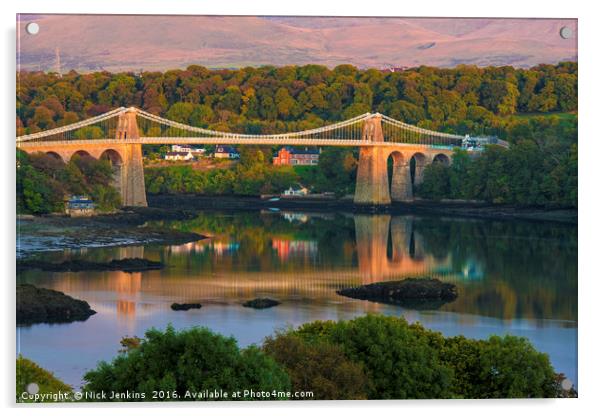 Sunset on the Menai Bridge from Anglesey Acrylic by Nick Jenkins