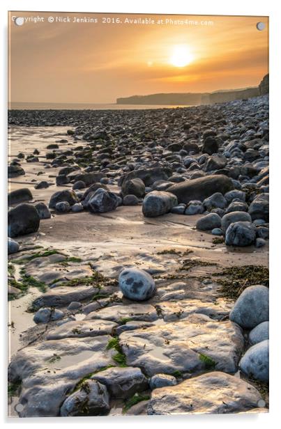 Llantwit Major Beach Sunset Glamorgan Coast  Acrylic by Nick Jenkins