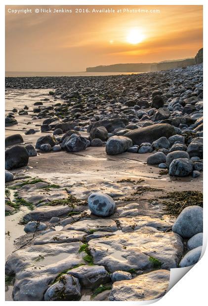 Llantwit Major Beach Sunset Glamorgan Coast  Print by Nick Jenkins