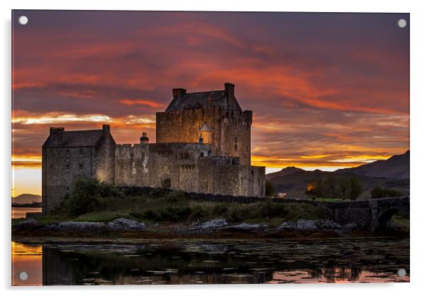 Eilean Donan Castle at sunset in Loch Duich Acrylic by Arterra 
