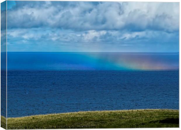 Rainbow on the Sea at Cape Wrath. Canvas Print by Paul Welsh