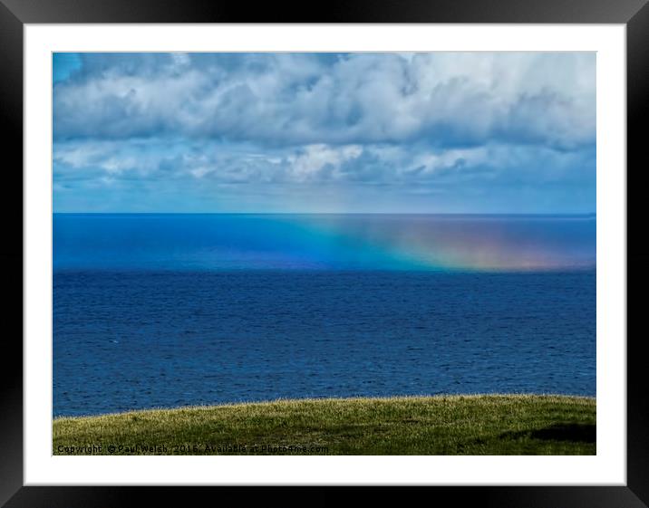 Rainbow on the Sea at Cape Wrath. Framed Mounted Print by Paul Welsh