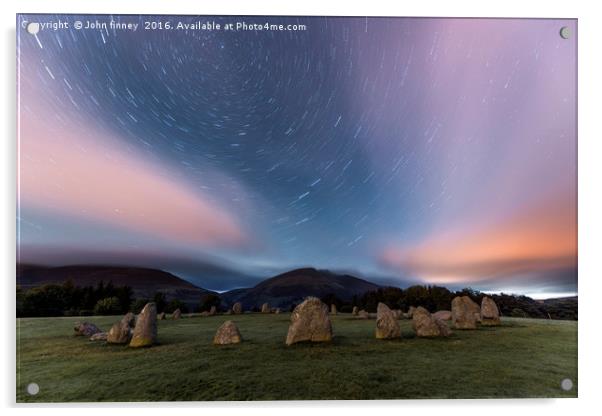 Castlerigg stone circle Star trails, Lake District Acrylic by John Finney
