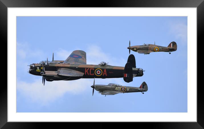 Lancaster PA474 and BBMF's hurricance and spitfire Framed Mounted Print by Andrew Scott