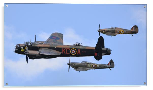 Lancaster PA474 and BBMF's hurricance and spitfire Acrylic by Andrew Scott