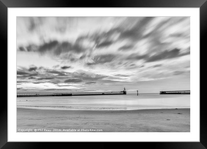 Blyth beach and piers Framed Mounted Print by Phil Reay