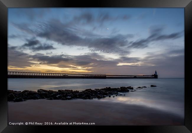 Blyth`s north pier at sunrise Framed Print by Phil Reay