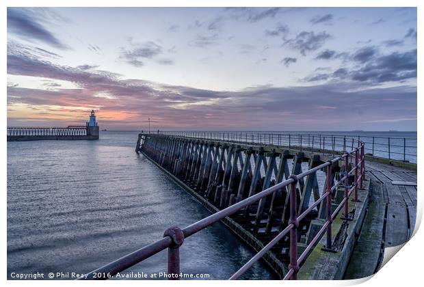 The Blyth piers at sunrise Print by Phil Reay
