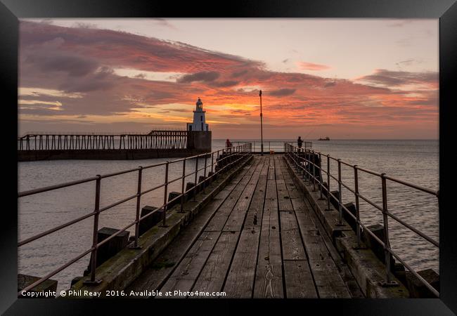 Sunrise at Blyth pier Framed Print by Phil Reay