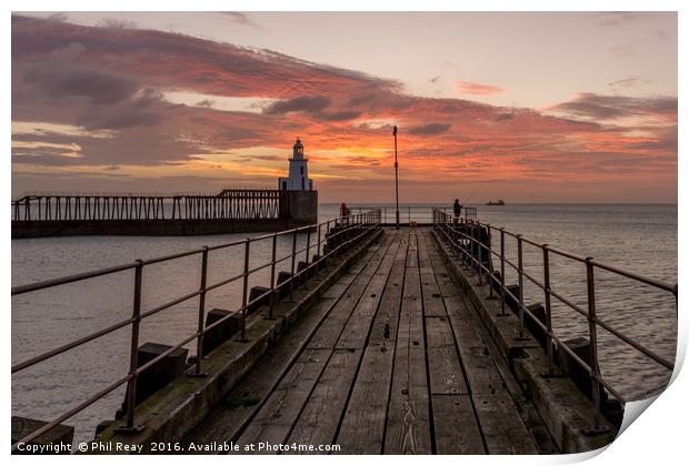 Sunrise at Blyth pier Print by Phil Reay