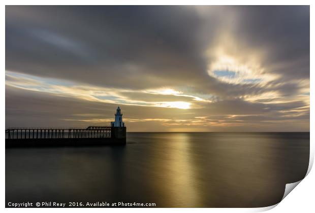 Sunrise through the clouds Print by Phil Reay