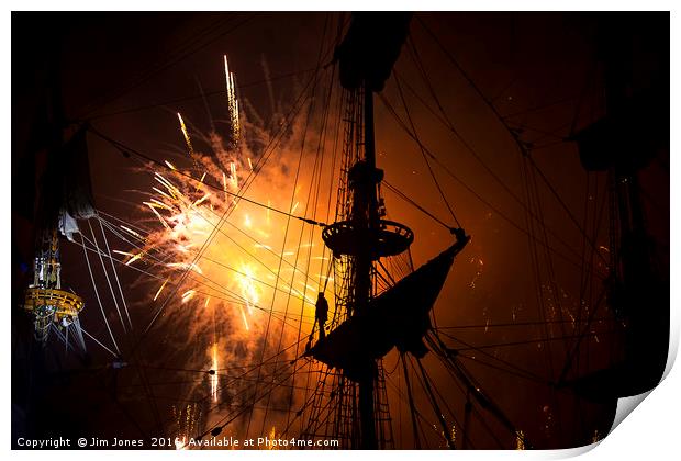 Fireworks and Tall Ships 2 Print by Jim Jones