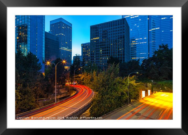 Seattle At Nightfall Framed Mounted Print by jonathan nguyen