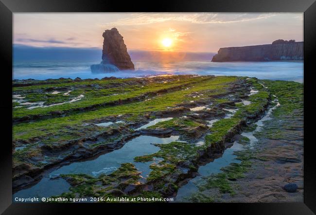 Sunset Over Davenport Beach  Framed Print by jonathan nguyen