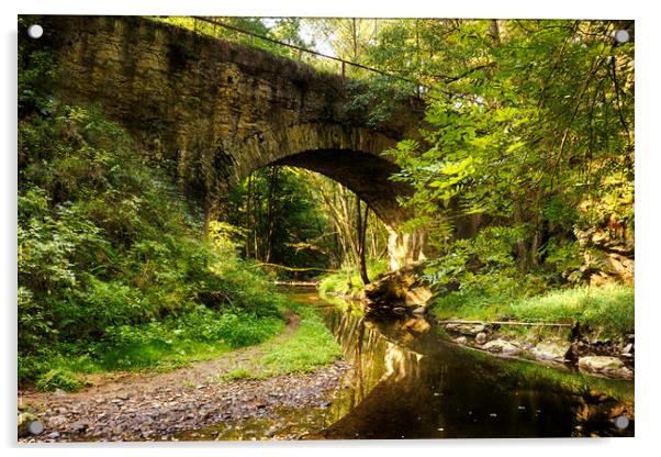Old bridge in forest. Acrylic by Sergey Fedoskin