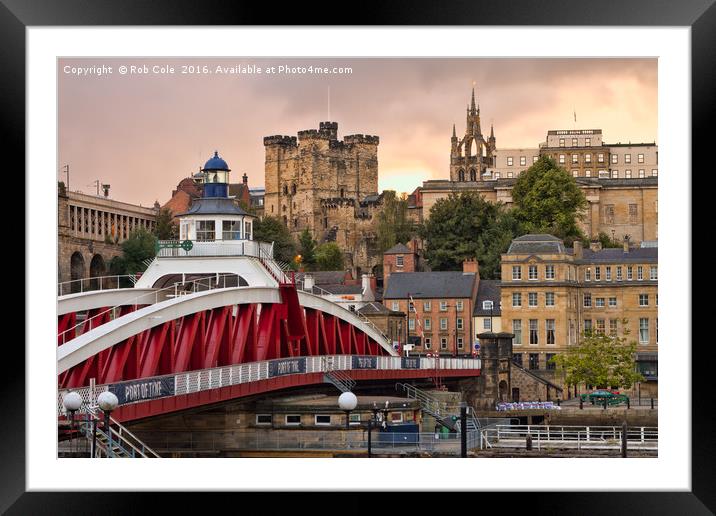 The Swing Bridge and City Skyline, Newcastle, Tyne Framed Mounted Print by Rob Cole
