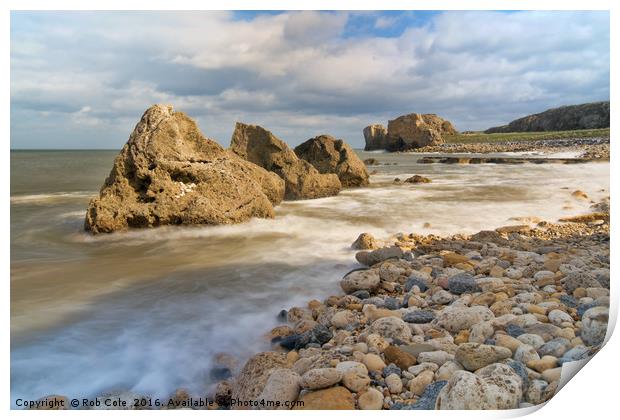 Incoming Tide at Trow Quarry Beach Print by Rob Cole