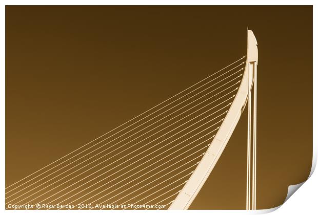 White Abstract Bridge Structure On Blue Sky Print by Radu Bercan