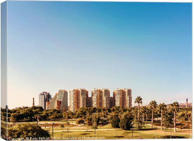 Valencia City Skyline In Spain Canvas Print by Radu Bercan