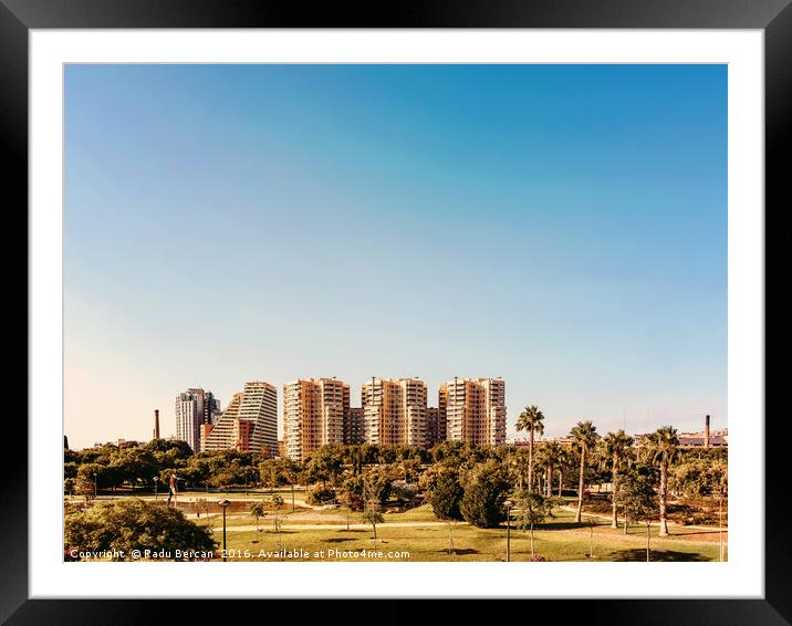 Valencia City Skyline In Spain Framed Mounted Print by Radu Bercan