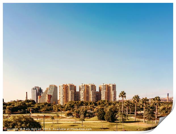Valencia City Skyline In Spain Print by Radu Bercan