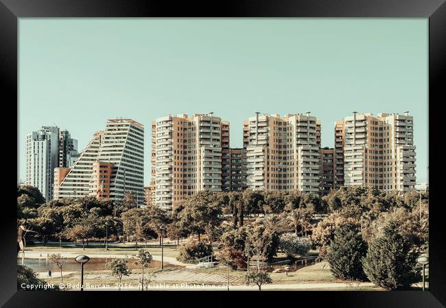 Valencia City Skyline In Spain Framed Print by Radu Bercan