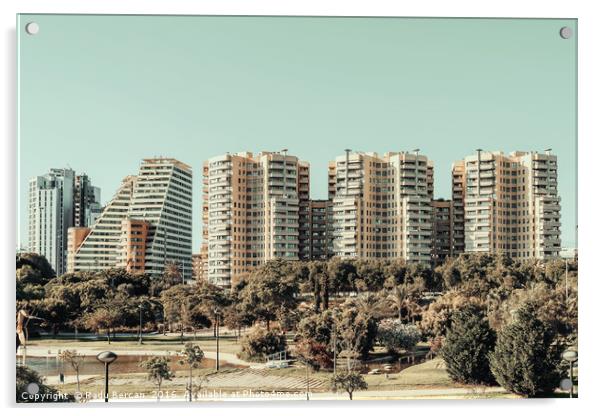 Valencia City Skyline In Spain Acrylic by Radu Bercan