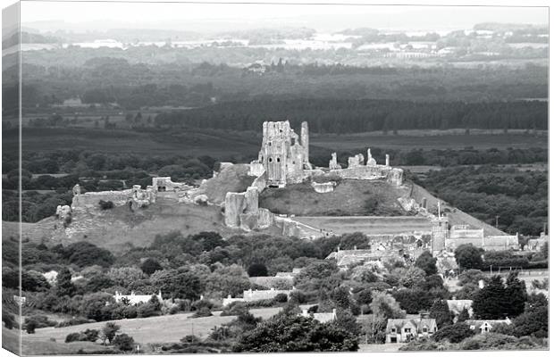 Corfe Castle Bw Canvas Print by David French