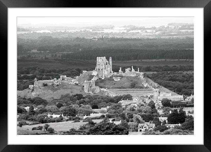 Corfe Castle Bw Framed Mounted Print by David French