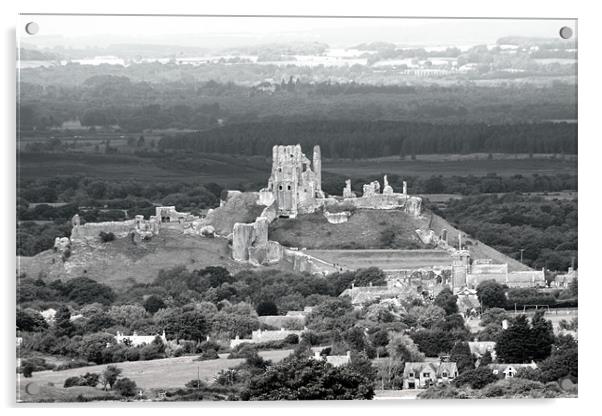 Corfe Castle Bw Acrylic by David French