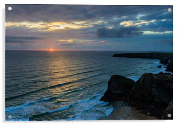 Sunset at Bedruthan steps, cornwall,   Acrylic by chris smith
