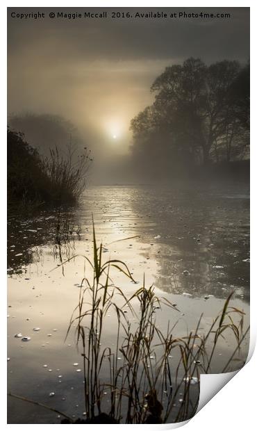 Misty Winter Sunrise on Tamar River, Devon Print by Maggie McCall