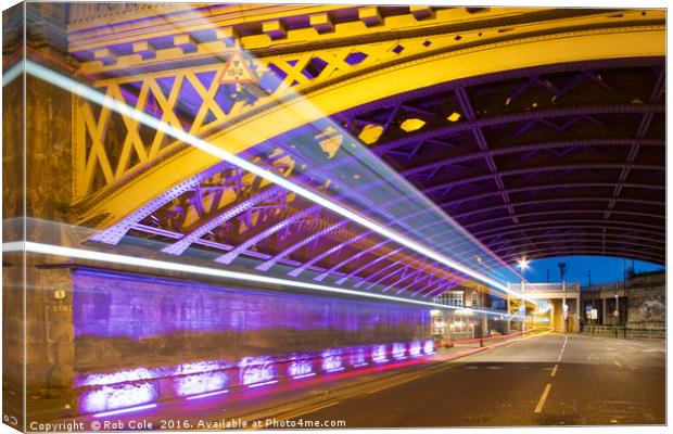 Light Trails, High Level Bridge, Newcastle, Tyne a Canvas Print by Rob Cole