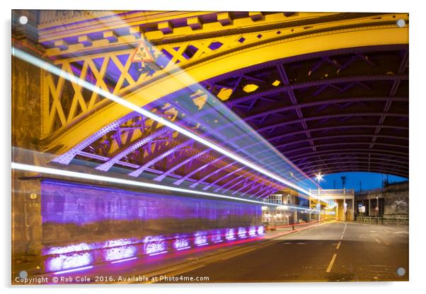 Light Trails, High Level Bridge, Newcastle, Tyne a Acrylic by Rob Cole