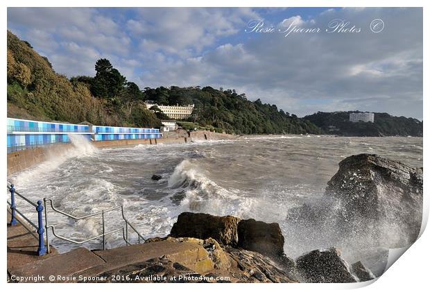 Rough Sea at Meadfoot Beach Torquay Print by Rosie Spooner