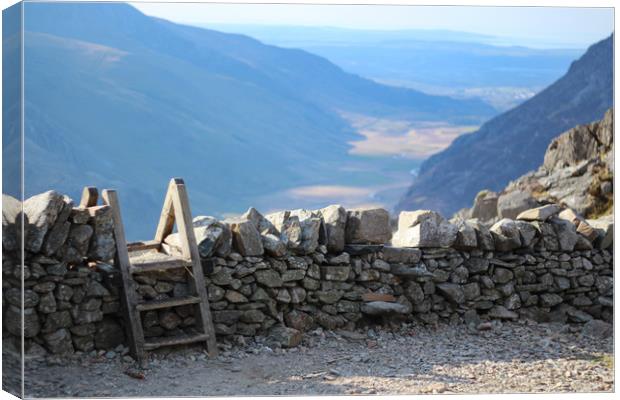 Stile over Stone Wall in Snowdonia, Wales Canvas Print by Colm Kingston