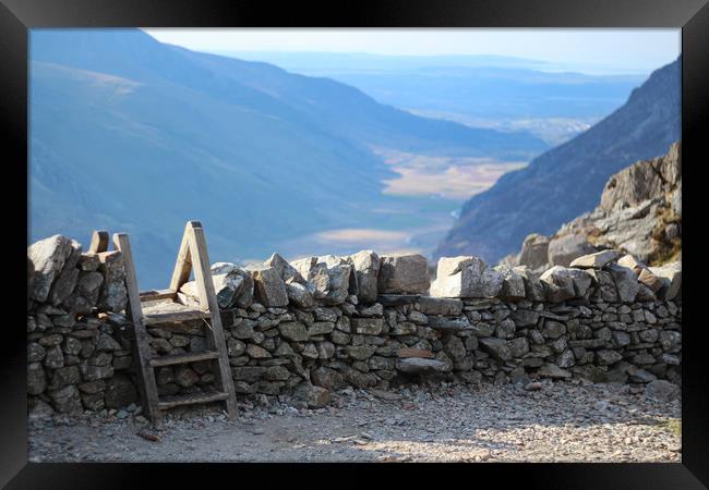 Stile over Stone Wall in Snowdonia, Wales Framed Print by Colm Kingston