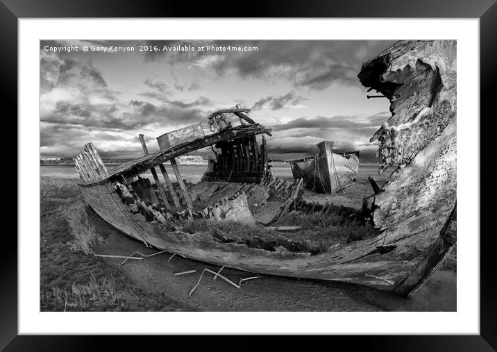 Mono Shipwrecks At Fleetwood Framed Mounted Print by Gary Kenyon