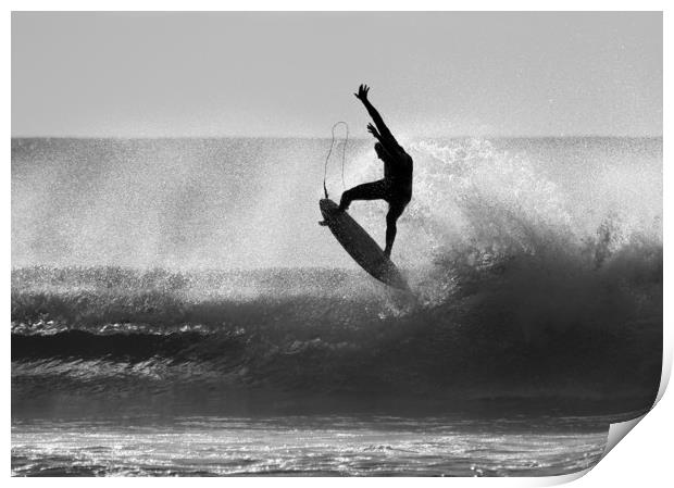 Silhouetted Surfer at Dawn Print by peter tachauer