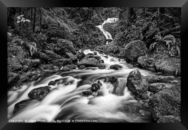 Beautiful Bunch Creek Falls in the Olympic Nationa Framed Print by Jamie Pham