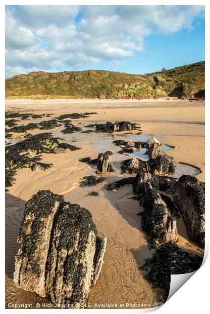 The Beach at Manorbier south Pembrokeshire Print by Nick Jenkins