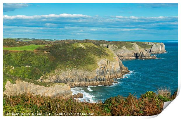 Sea Cliffs Skrinkle Haven Pembrokeshire West Wales Print by Nick Jenkins